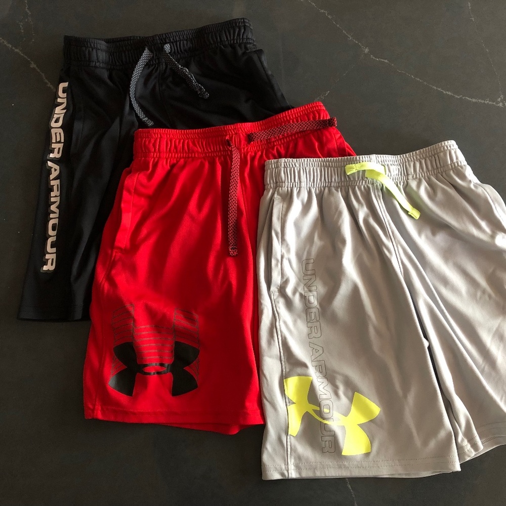 3 Pair of Under Armour Shorts - Black, Red, Gray - Youth Small/Size 6